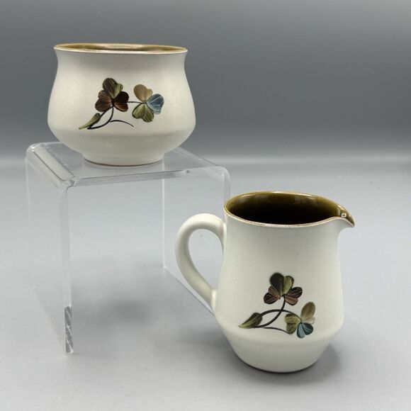 Vtg Denby Stoneware Shamrock Clover Open Sugar and Creamer England Pottery MCM - Picture 6 of 8